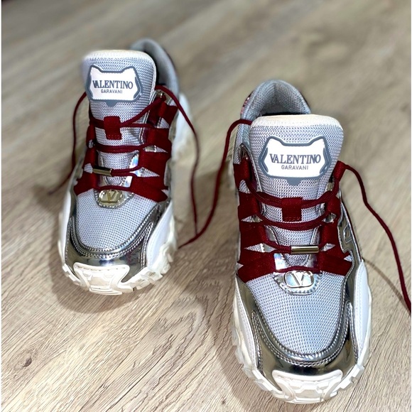 VALENTINO GARAVANI Sneaker Climber Sliver/Burgundy EUR 38.5 USA W8-8.5 M 7-7.5 - Picture 15 of 16